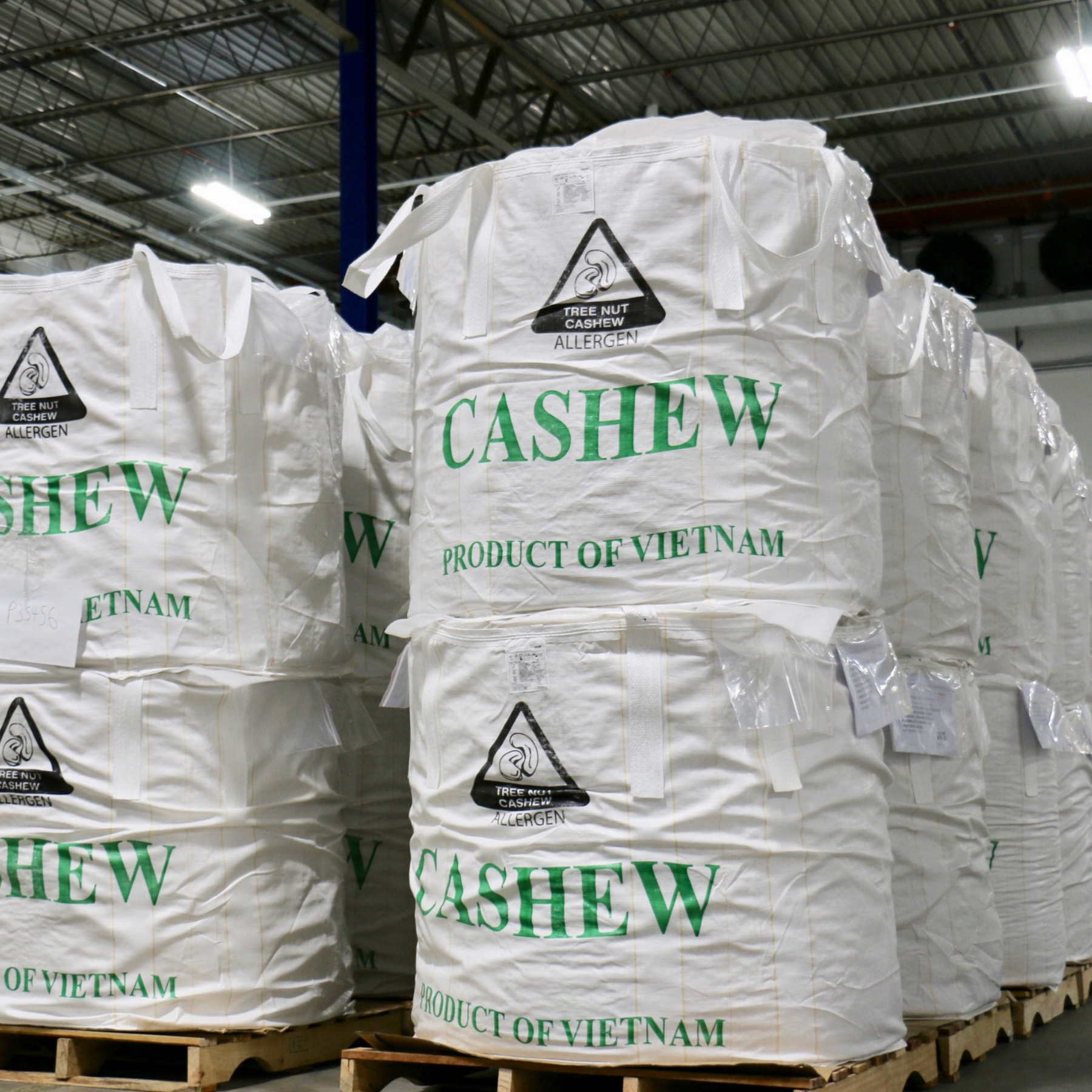 Cashew super sacks in warehouse