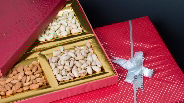 Gift box of almonds, cashews, and pistachios